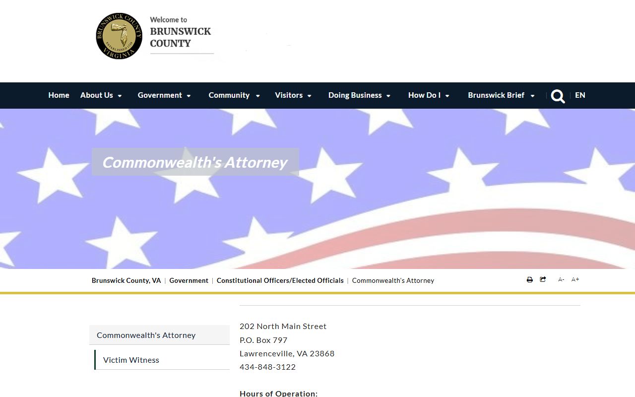 Brunswick County Commonwealth's Attorney page for prosecutor records after jail arrest