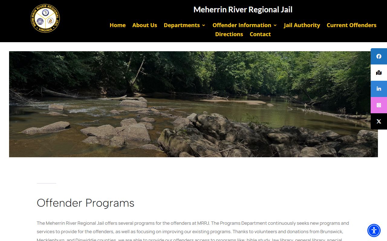 Meherrin River Regional Jail Brunswick County inmate programs and reentry records